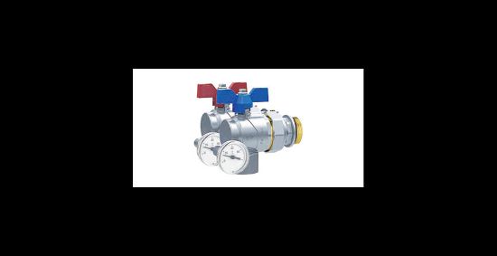 Picture of Emmeti Pair Right-Angle Progress Valves with Offset Temperature Gauge 1" FxMU